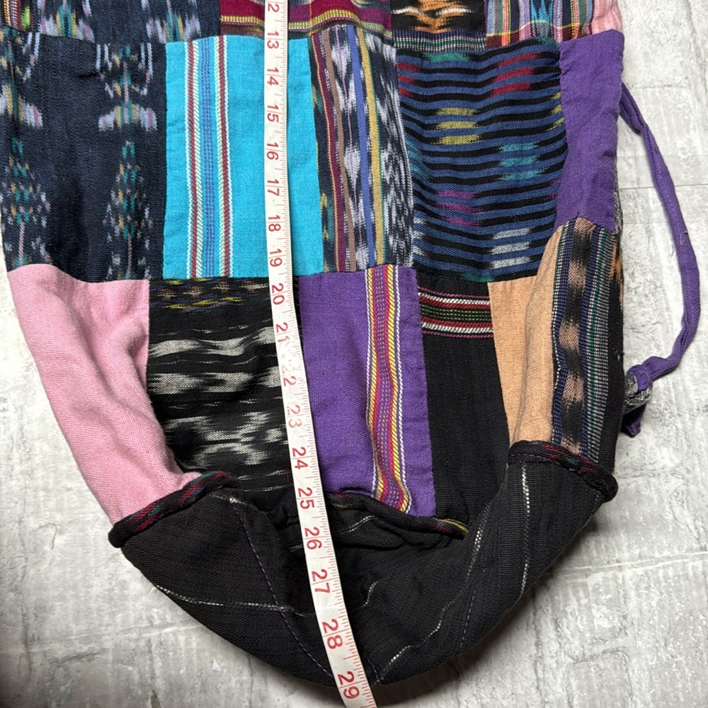 Patchwork Drawstring Boho Backpack Cotton Bag - M… - image 5